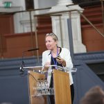 Prof. V. Gouverneur pendant le discours inaugural du "International Symposium on Fluorine Chemistry" qu'elle présidait (Oxford Juillet 2018)
